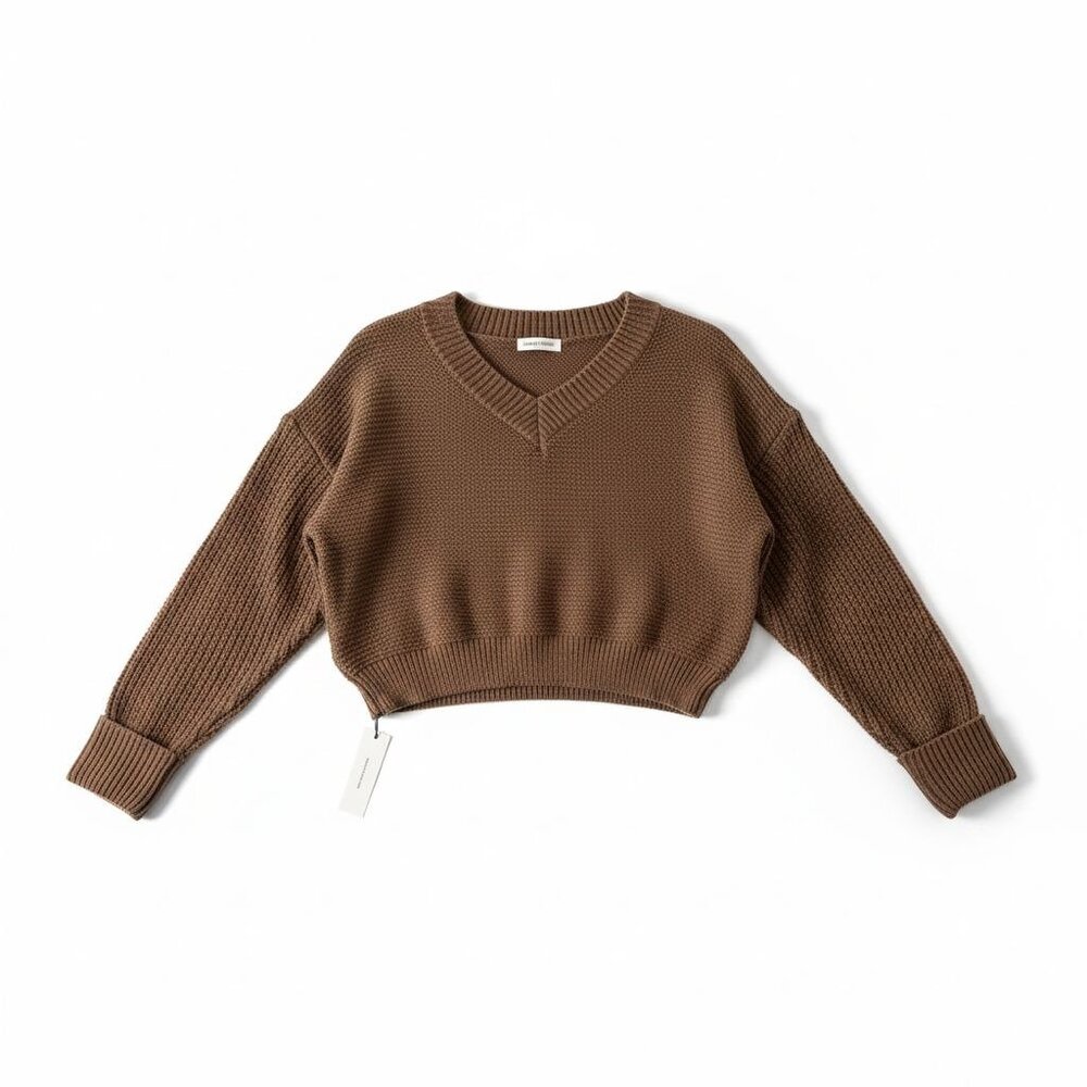 Commense Minimalism V Neck Sweater Medium Camel Knit NWT